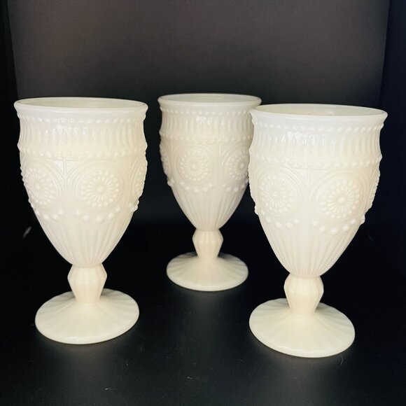 Pioneer Woman Adeline Snow White Milk Glass Goblets Footed Tumbler Set of 3 - Picture 1 of 11